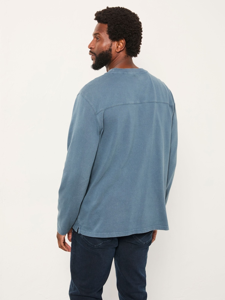 FatFace Arne Mid Blue Long Sleeve Heavyweight Relaxed Fit T-Shirt - Image 2 of 5 FatFace Arne Mid Blue Long Sleeve Heavyweight Relaxed Fit T-Shirt - Image 2 of 5