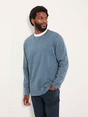 FatFace Arne Mid Blue Long Sleeve Heavyweight Relaxed Fit T-Shirt - Image 4 of 5