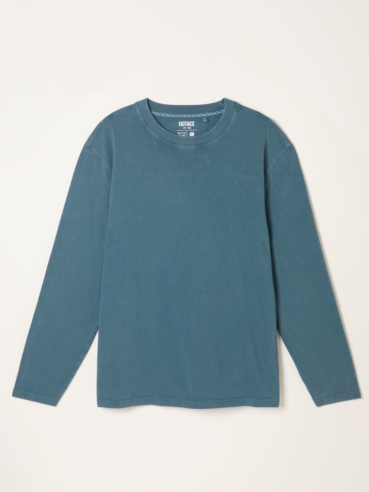 FatFace Arne Mid Blue Long Sleeve Heavyweight Relaxed Fit T-Shirt - Image 5 of 5 FatFace Arne Mid Blue Long Sleeve Heavyweight Relaxed Fit T-Shirt - Image 5 of 5