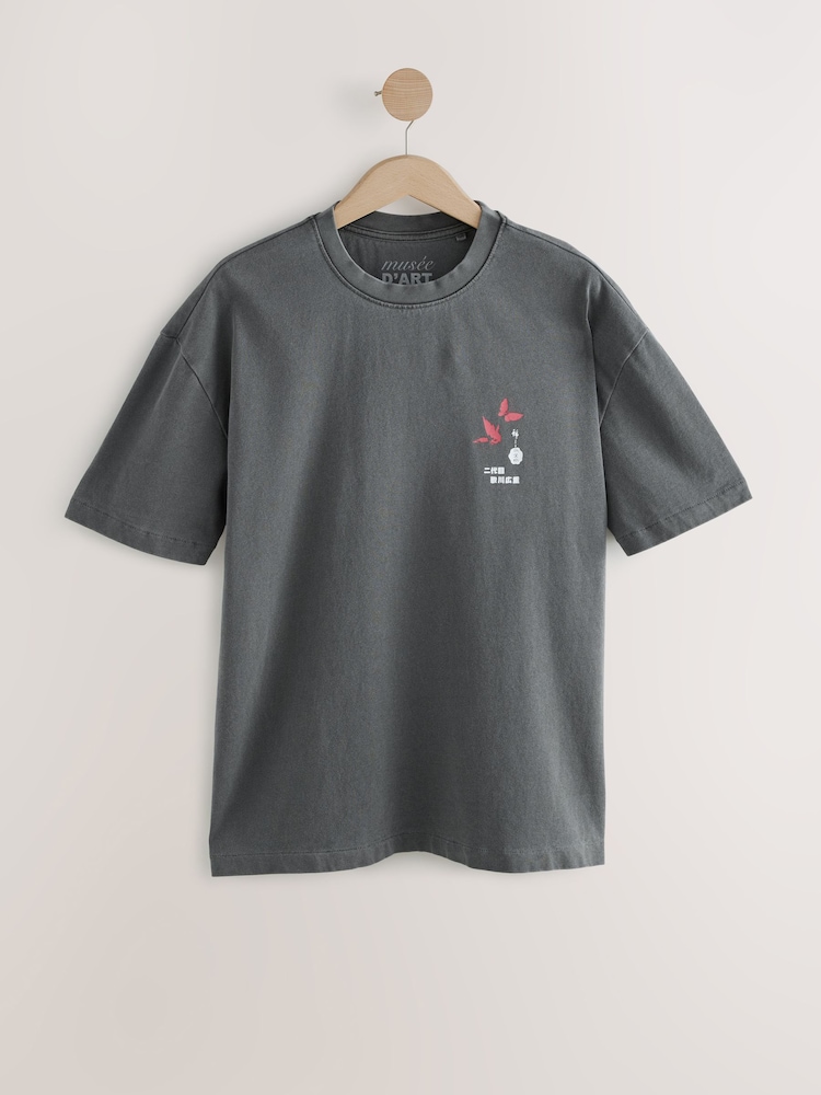 Charcoal Grey Hiroshige Relaxed Fit Artist License 100% Cotton T-Shirt - Image 5 of 8