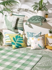 Dreams & Drapes Green Gingham UV Resistant Outdoor Rug - Image 4 of 4