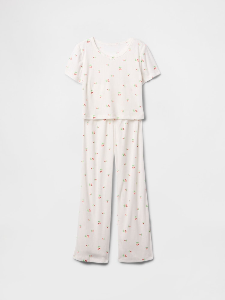 Gap White Cherry Pointelle Long Pyjamas (6-13yrs) - Image 1 of 3