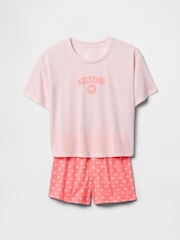 Roze met hartjesprint - Gap pointelle pyjama met korte broek (6-13jaar) - Image 1 of 3