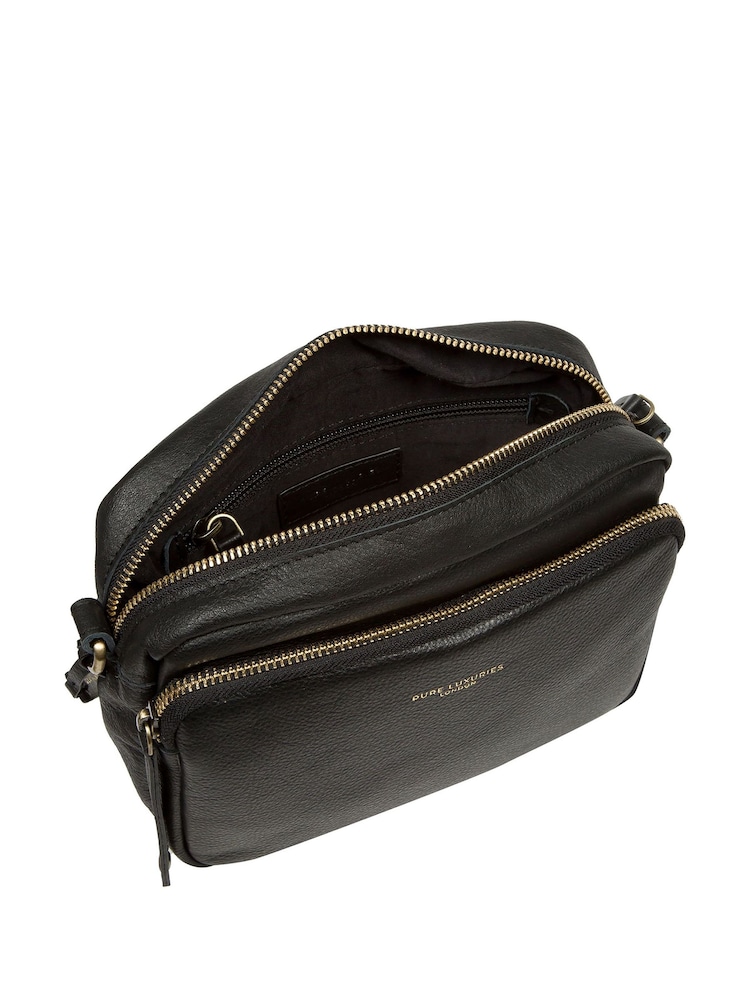 Pure Luxuries London 'Froome' Leather Cross-Body Black Bag - Image 3 of 7