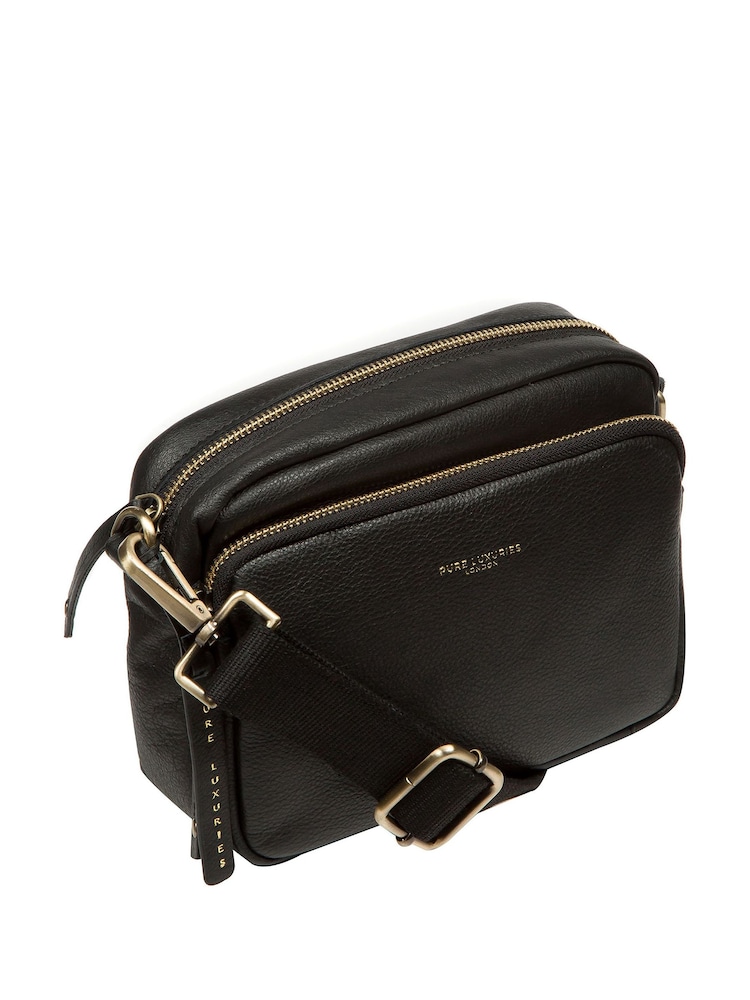 Pure Luxuries London 'Froome' Leather Cross-Body Black Bag - Image 4 of 7