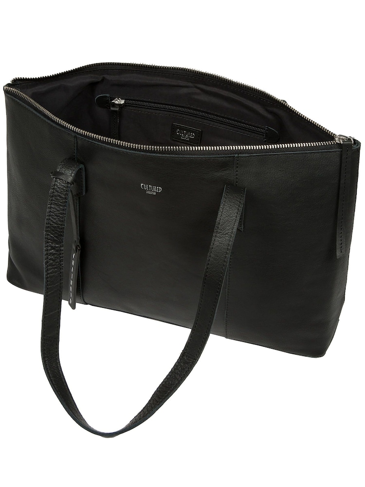 Cultured London 'Marlowe' Leather Black Tote Bag - Image 3 of 7