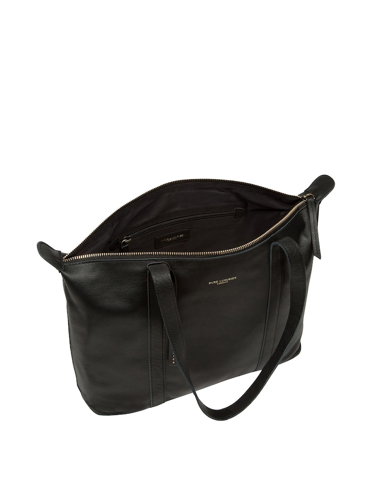 Pure Luxuries London 'Alcester' Leather Black Tote Bag - Image 3 of 7