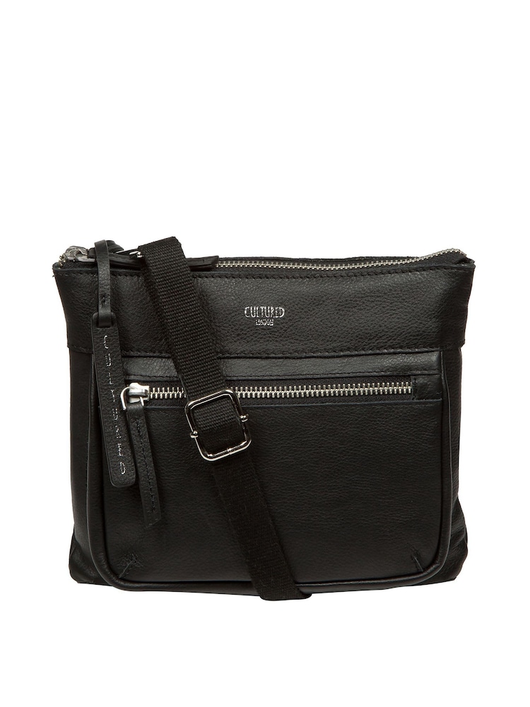 Cultured London 'Kaia' Leather Cross-Body Black Bag - Image 1 of 7 Cultured London 'Kaia' Leather Cross-Body Black Bag - Image 1 of 7