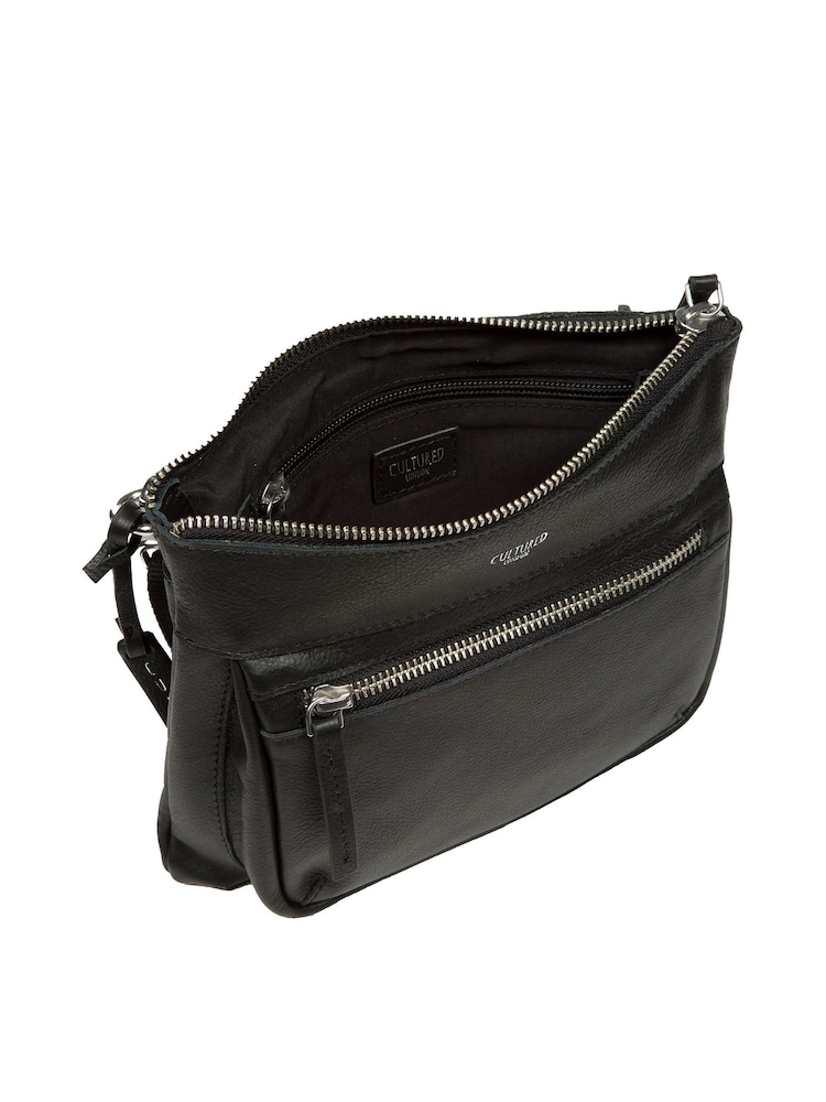 Cultured London 'Kaia' Leather Cross-Body Black Bag - Image 3 of 7
