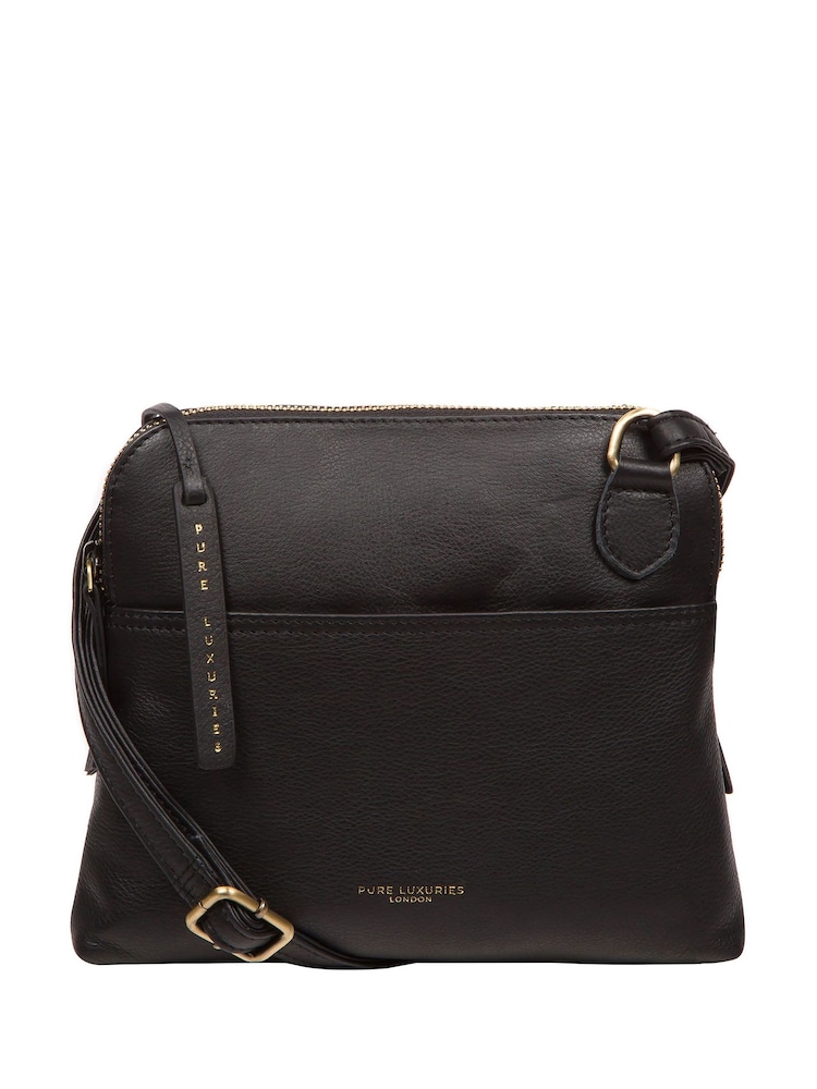 Pure Luxuries London 'Kirkham' Leather Cross-Body Black Bag - Image 1 of 7