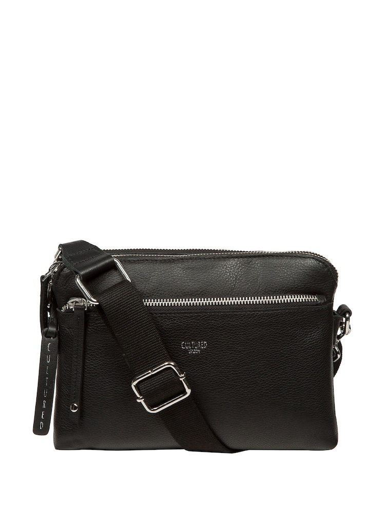 Cultured London 'Farrah' Leather Cross-Body Black Bag - Image 1 of 7 Cultured London 'Farrah' Leather Cross-Body Black Bag - Image 1 of 7