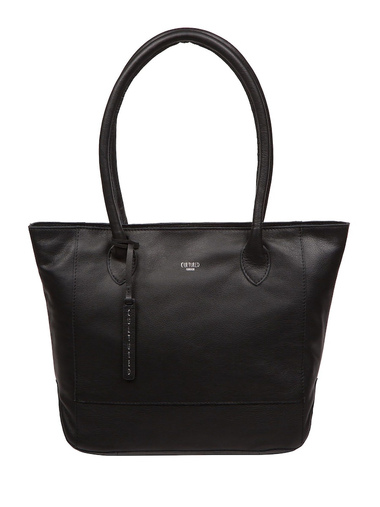 Cultured London 'Sabine' Leather Black Tote Bag - Image 1 of 6