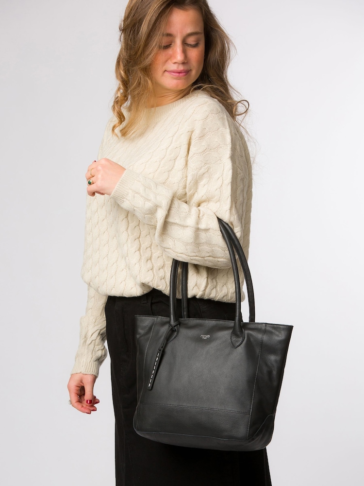 Cultured London 'Sabine' Leather Black Tote Bag - Image 6 of 6
