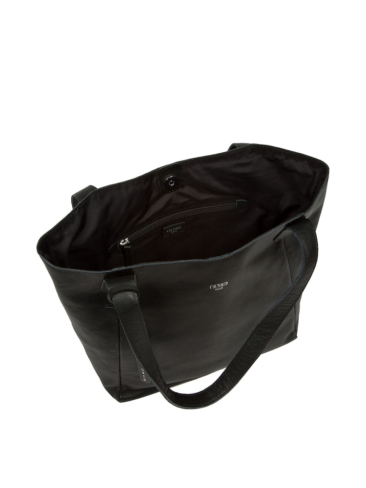 Cultured London 'Cami' Leather Black Tote Bag - Image 3 of 6