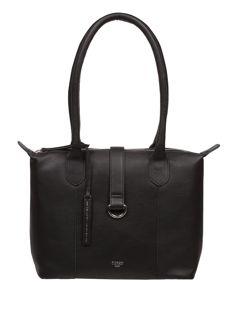 Cultured London 'Uma' Leather Black Tote Bag - Image 1 of 7