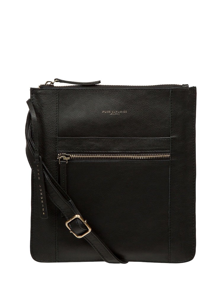 Pure Luxuries London 'Folkestone' Leather Cross-Body Black Bag - Image 1 of 6