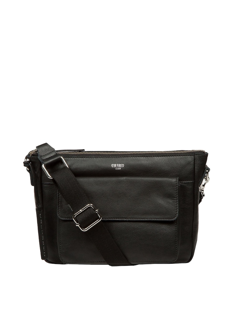 Cultured London 'Orly' Leather Cross-Body Black Bag - Image 1 of 7 Cultured London 'Orly' Leather Cross-Body Black Bag - Image 1 of 7