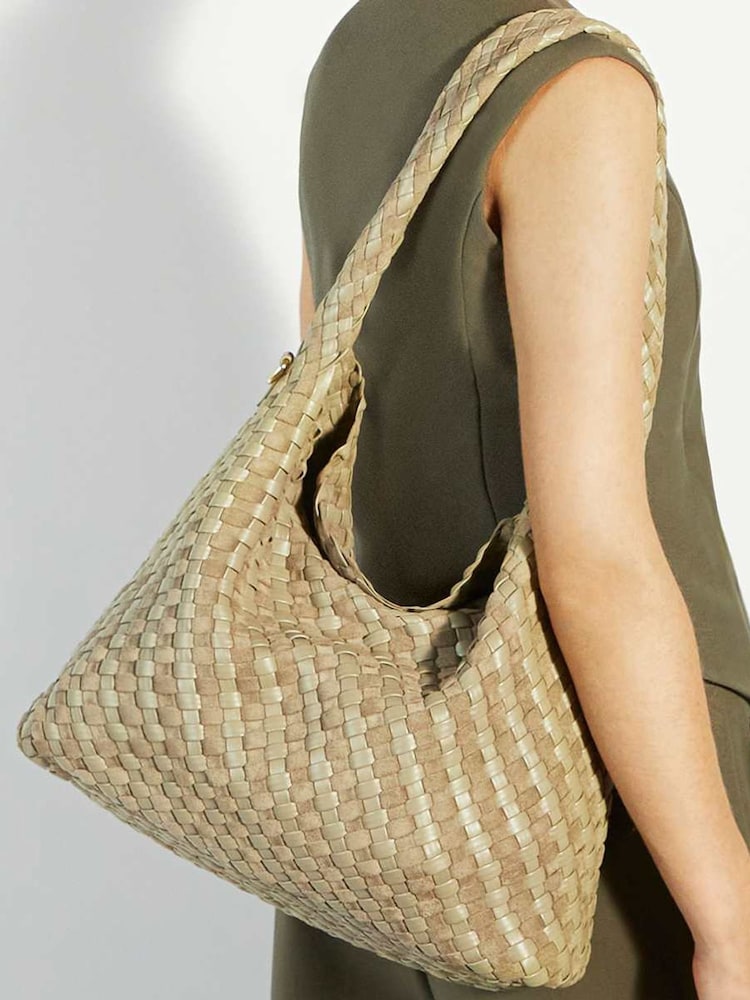Dune London Green Deliberate Large Woven Slouch Bag - Image 5 of 5
