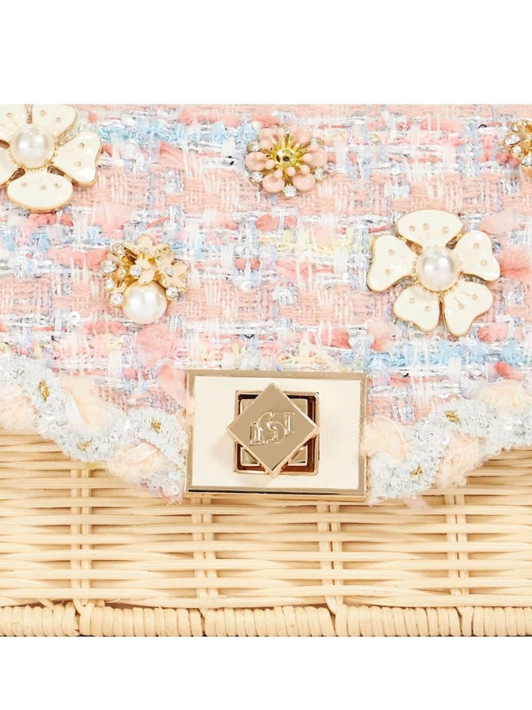 Dune London Pink Light Blooms Flower Bead Top Handle Bag - Image 3 of 5