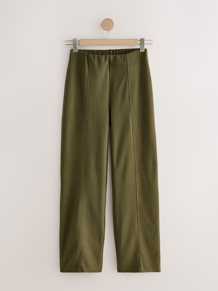 Olive Green Supersoft Cosy Rib Wide Leg Knitted Trousers - Image 1 of 3
