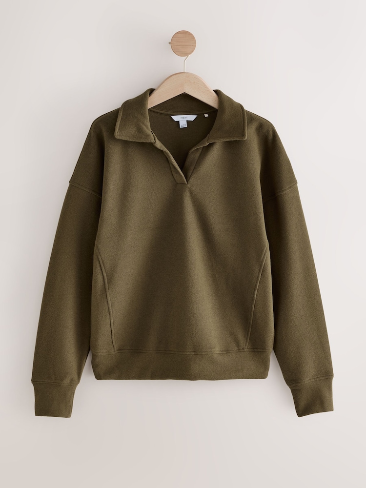 Olive Green Supersoft Cosy Rib Knitted Rugby Polo Neck Jumper - Image 1 of 3