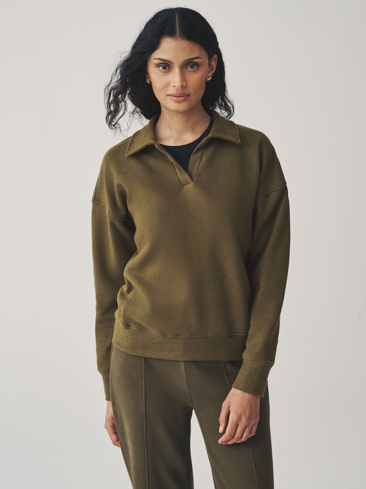 Olive Green Supersoft Cosy Rib Knitted Rugby Polo Neck Jumper - Image 1 of 6 Olive Green Supersoft Cosy Rib Knitted Rugby Polo Neck Jumper - Image 1 of 6