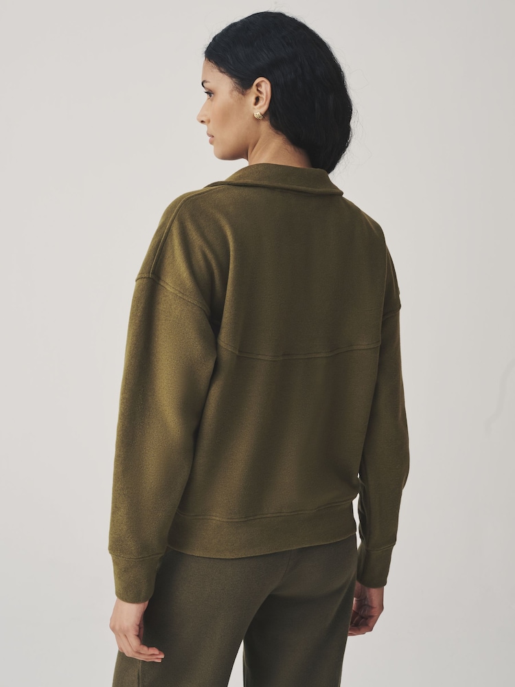 Olive Green Supersoft Cosy Rib Knitted Rugby Polo Neck Jumper - Image 2 of 6 Olive Green Supersoft Cosy Rib Knitted Rugby Polo Neck Jumper - Image 2 of 6