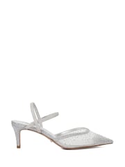 Dune London Silver Wide Fit Charismatic Pointed Metallised Fibre Slingback Heels - Image 2 of 6