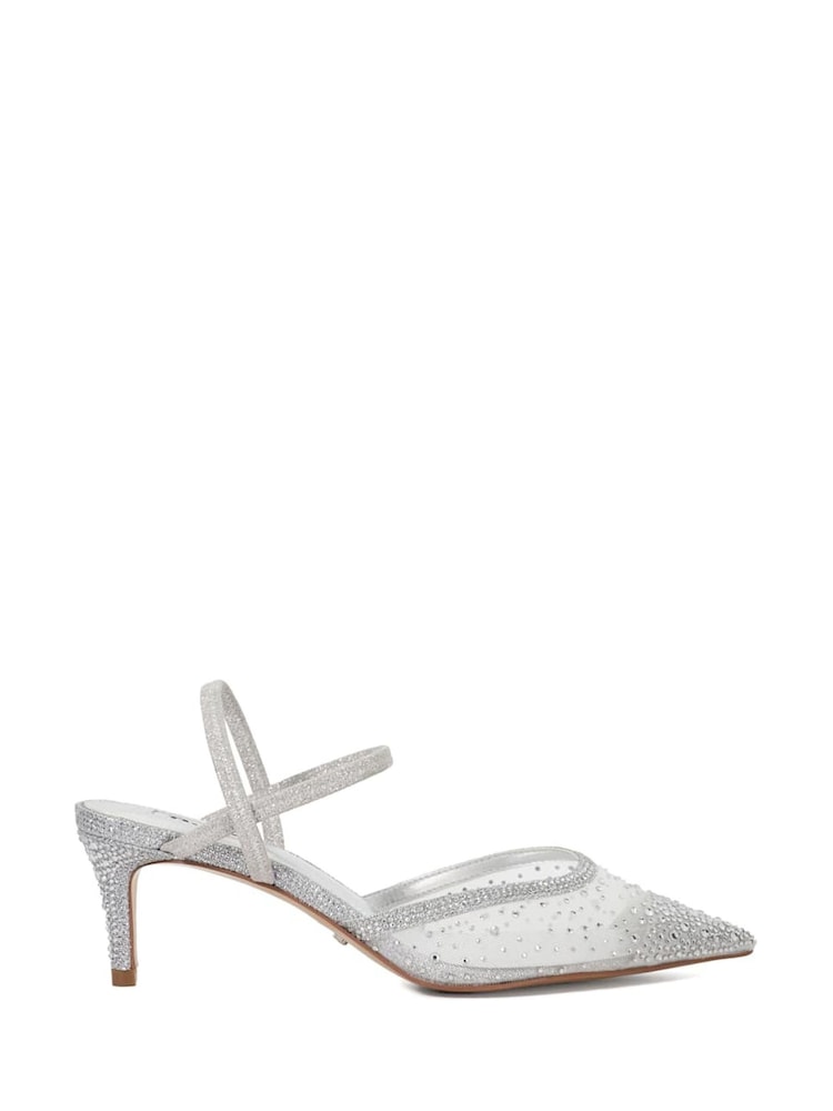 Dune London Silver Wide Fit Charismatic Pointed Metallised Fibre Slingback Heels - Image 2 of 6