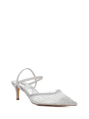 Dune London Silver Wide Fit Charismatic Pointed Metallised Fibre Slingback Heels - Image 3 of 6