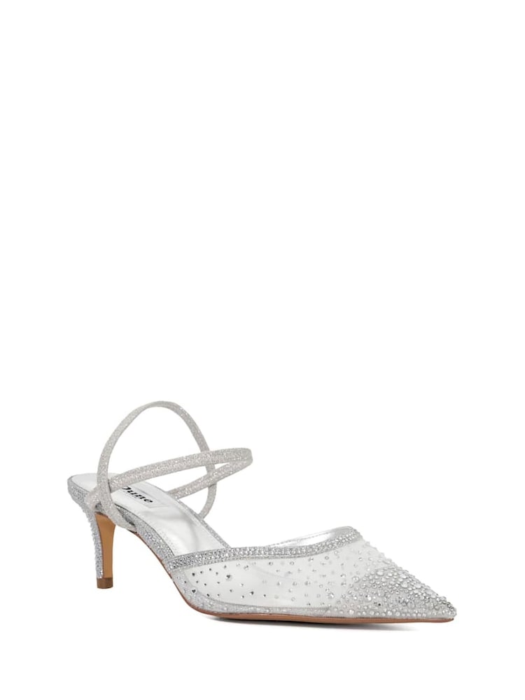 Dune London Silver Wide Fit Charismatic Pointed Metallised Fibre Slingback Heels - Image 3 of 6