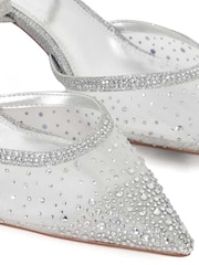 Dune London Silver Wide Fit Charismatic Pointed Metallised Fibre Slingback Heels - Image 6 of 6