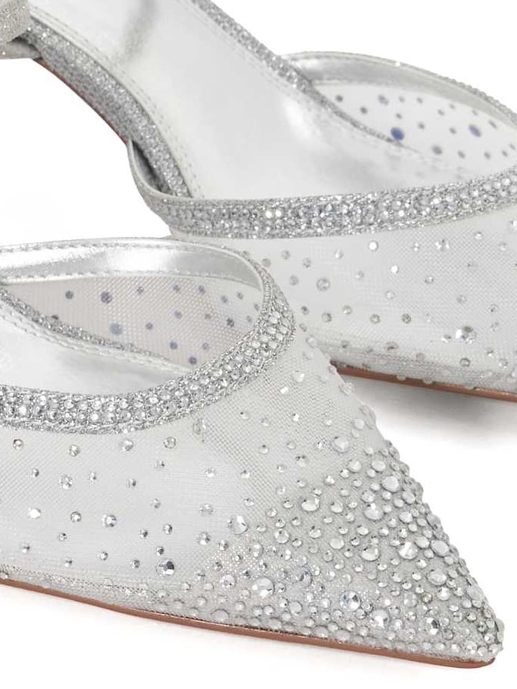 Dune London Silver Wide Fit Charismatic Pointed Metallised Fibre Slingback Heels - Image 6 of 6