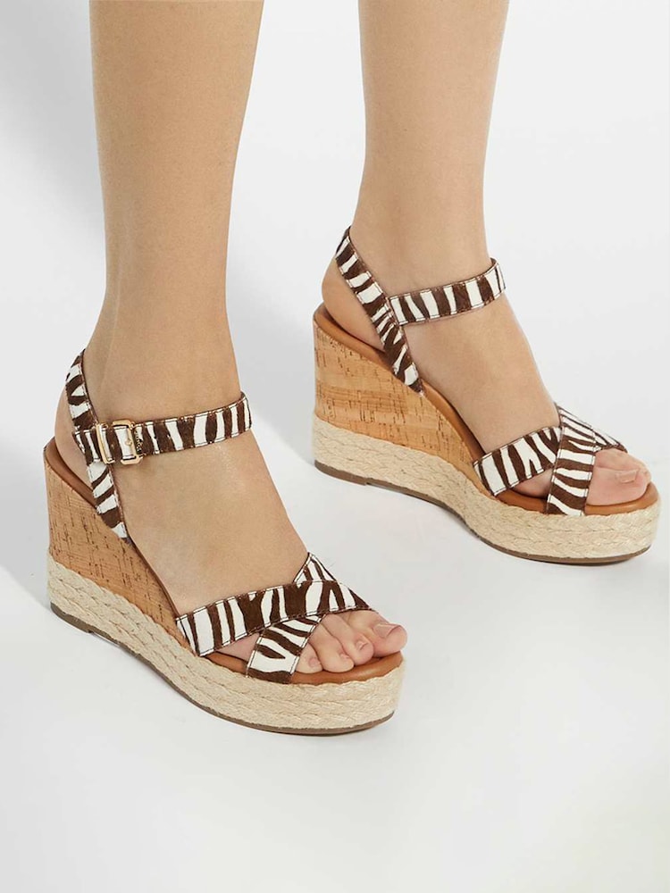 Dune London Animal Print Kindest Cross Strap Wedge Sandals - Image 1 of 6