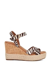 Dune London Animal Print Kindest Cross Strap Wedge Sandals - Image 2 of 6
