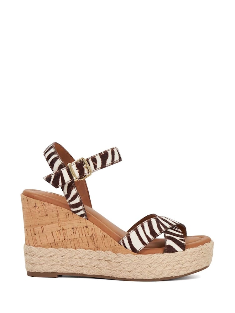 Dune London Animal Print Kindest Cross Strap Wedge Sandals - Image 2 of 6