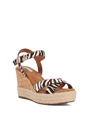 Dune London Animal Print Kindest Cross Strap Wedge Sandals - Image 3 of 6