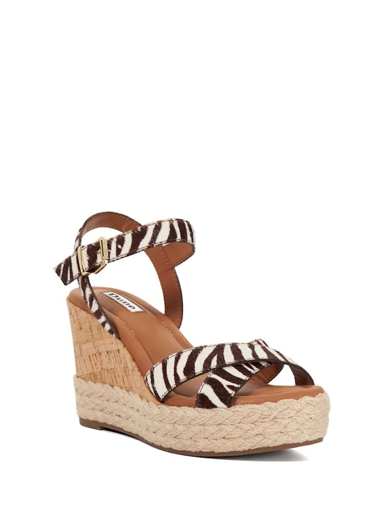 Dune London Animal Print Kindest Cross Strap Wedge Sandals - Image 3 of 6