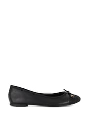 Dune London Black Ground Wide Fit Hallo Charm Trim Leather Ballet Shoes - Image 1 of 6