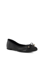 Dune London Black Ground Wide Fit Hallo Charm Trim Leather Ballet Shoes - Image 2 of 6