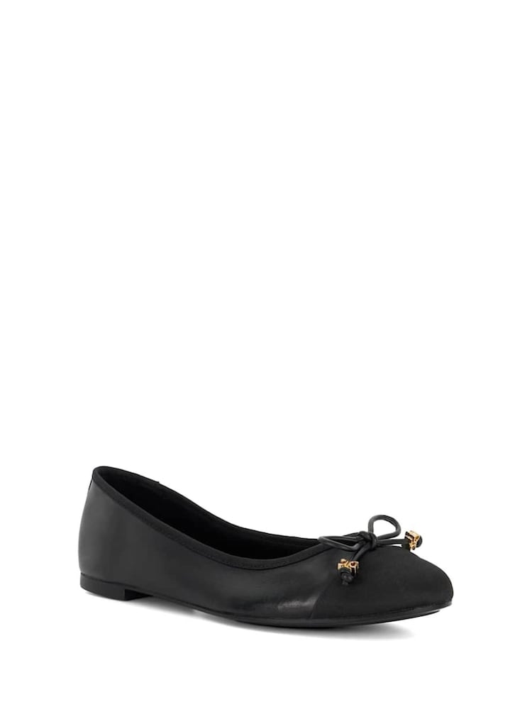 Dune London Black Ground Wide Fit Hallo Charm Trim Leather Ballet Shoes - Image 2 of 6