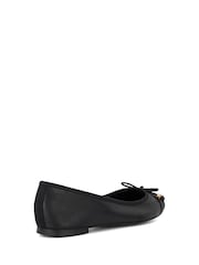 Dune London Black Ground Wide Fit Hallo Charm Trim Leather Ballet Shoes - Image 3 of 6