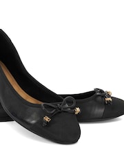 Dune London Black Ground Wide Fit Hallo Charm Trim Leather Ballet Shoes - Image 5 of 6