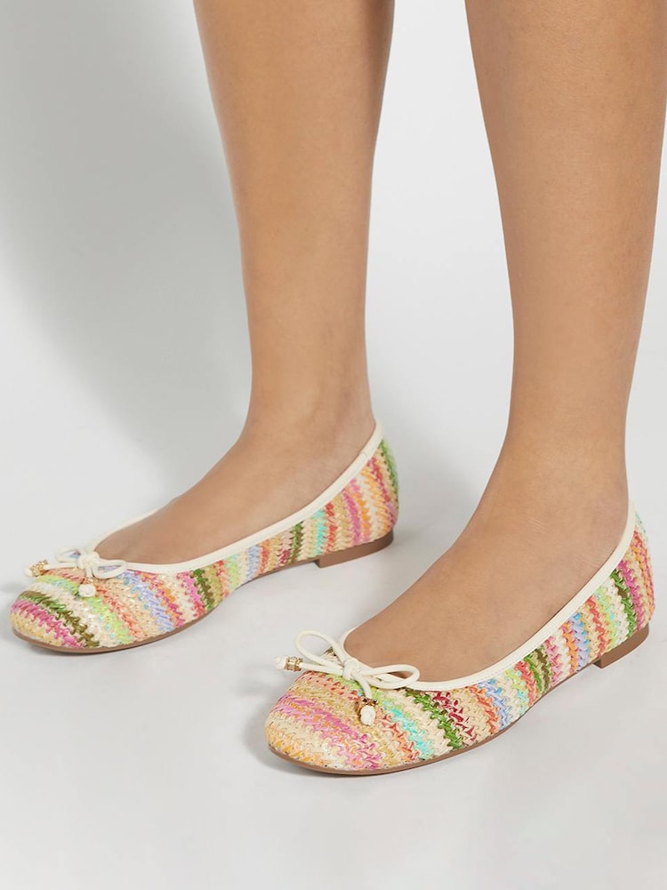 Dune London Cream/Pink Wide Fit Hallo Charm Trim Leather Ballet Shoes - Image 1 of 6