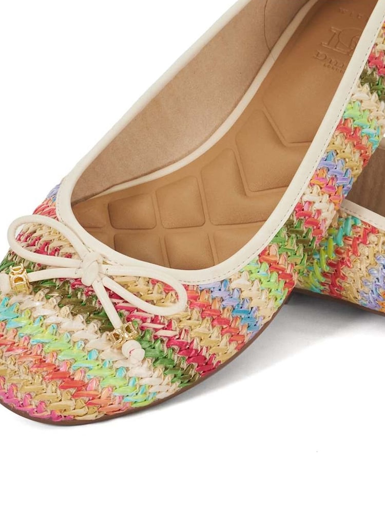 Dune London Cream/Pink Wide Fit Hallo Charm Trim Leather Ballet Shoes - Image 6 of 6