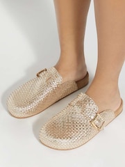 zlata (barva); zlato - Dune London Glaized Woven Backless Mule natikač - Slika 1 iz 5