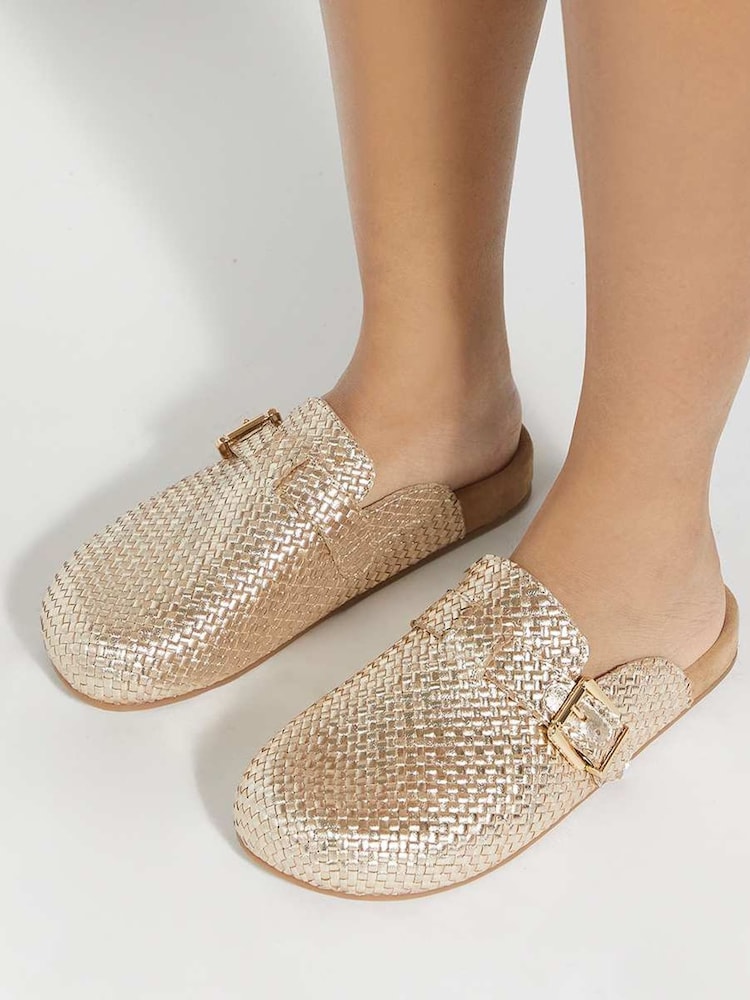 Dorado - Sandalias tipo mule sin trasera tejidas vidriadas de Dune London - Imagen 1 de 5 Dorado - Sandalias tipo mule sin trasera tejidas vidriadas de Dune London - Imagen 1 de 5