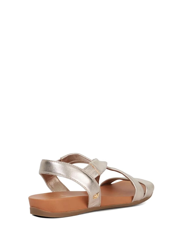 Dune London Gold Wide Fit Landies Cross Strap Comfort Flat Sandals - Image 3 of 6