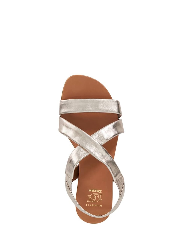 Dune London Gold Wide Fit Landies Cross Strap Comfort Flat Sandals - Image 4 of 6