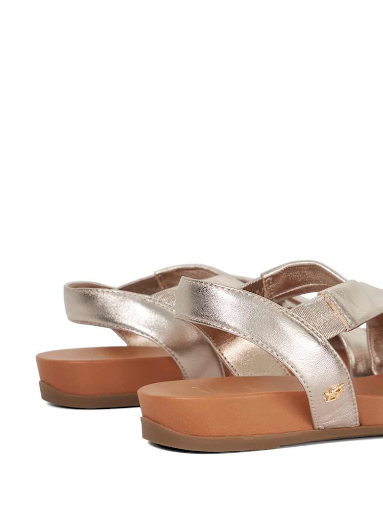 Dune London Gold Wide Fit Landies Cross Strap Comfort Flat Sandals - Image 5 of 6